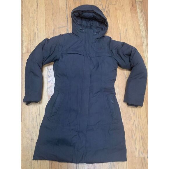 The North Face Brown Hyvent Goose Down Parka LONG JACKET COAT hooded sz small - Picture 3 of 10